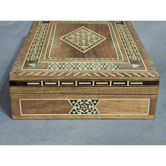 Vintage Marquetry Intricate Inlay Wood Box Trinket Jewelry Handmade - Picture 9 of 12